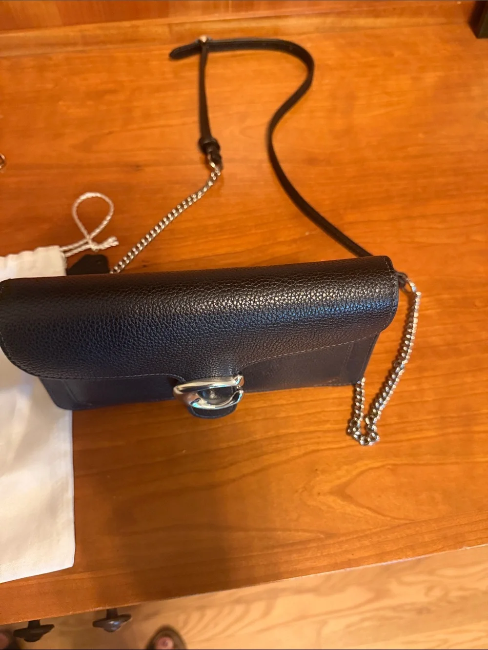 Coach Black Tabby Pebbled Leather Chain Crossbody Bag with Silver Hardware
